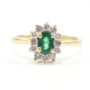 18CT GOLD EMERALD & DIAMOND CLUSTER RING