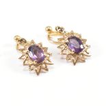 PAIR OF GOLD & AMETHYST PENDANT EARRINGS