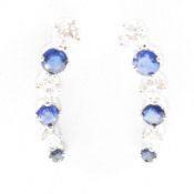 PAIR OF 14CT WHITE GOLD SAPPHIRE & DIAMOND EARRINGS