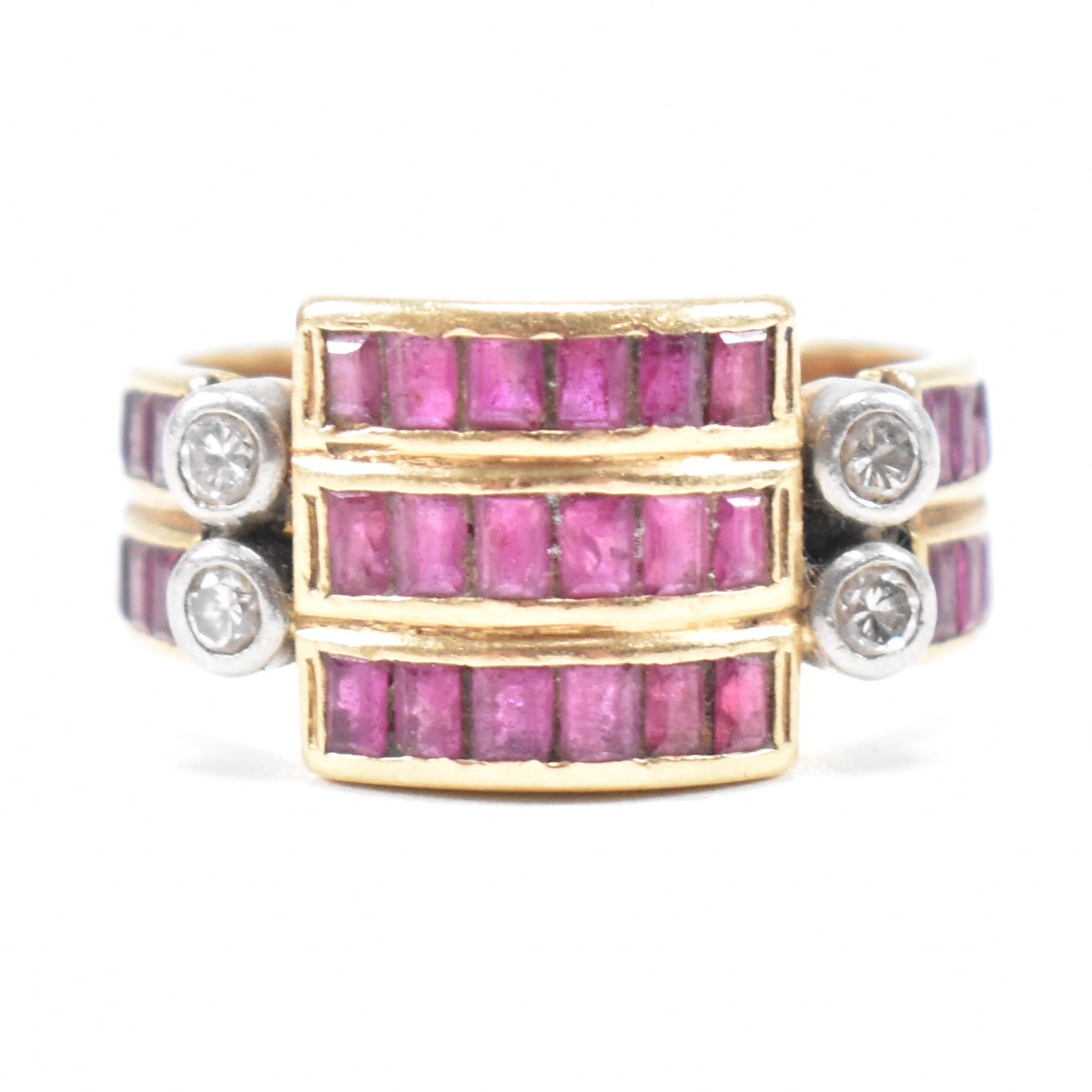 ART DECO GOLD RUBY & DIAMOND CLUSTER RING