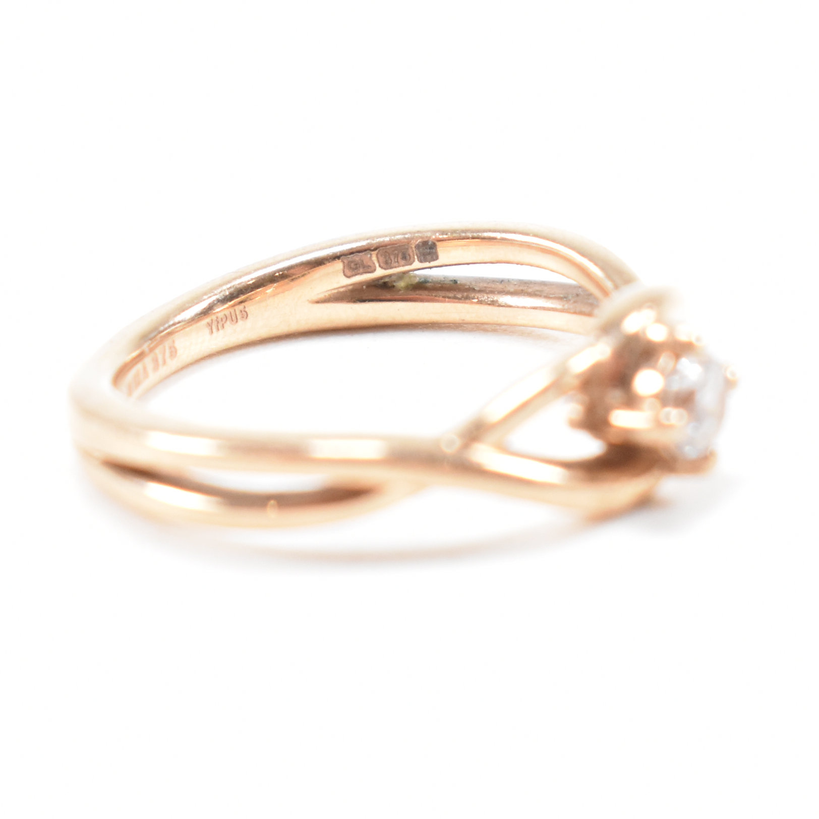 HALLMARKED 9CT ROSE GOLD & WHITE STONE SOLITAIRE CROSSOVER RING - Image 7 of 9