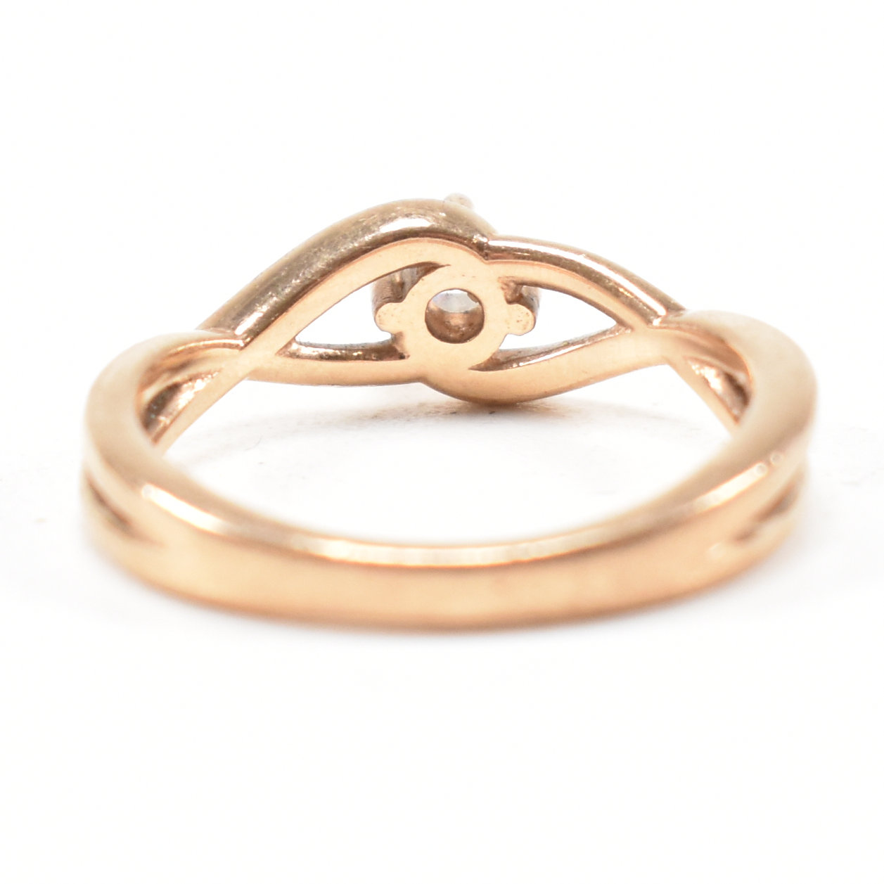HALLMARKED 9CT ROSE GOLD & WHITE STONE SOLITAIRE CROSSOVER RING - Image 5 of 9