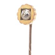 ANTIQUE YELLOW METAL & WHITE STONE STICK PIN