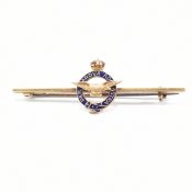 15CT GOLD & ENAMEL MILITARY INTEREST ROYAL AIR FORCE BAR BROOCH