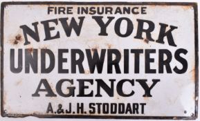 NEW YORK UNDERWRITERS AGENCY - ENAMEL ADVERTISING SIGN