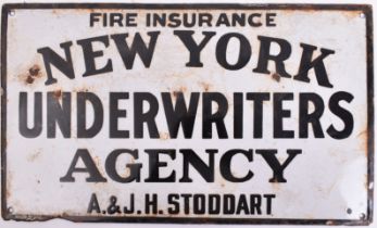 NEW YORK UNDERWRITERS AGENCY - ENAMEL ADVERTISING SIGN