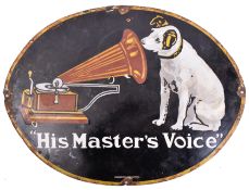 HIS MASTER'S VOICE - POINT OF SALE ENAMEL ADVERTISING SIGN