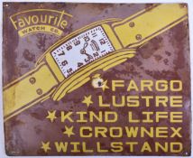 FAVORITE WATCH CO. POINT OF SALE ENAMEL ADVERTISING SIGN