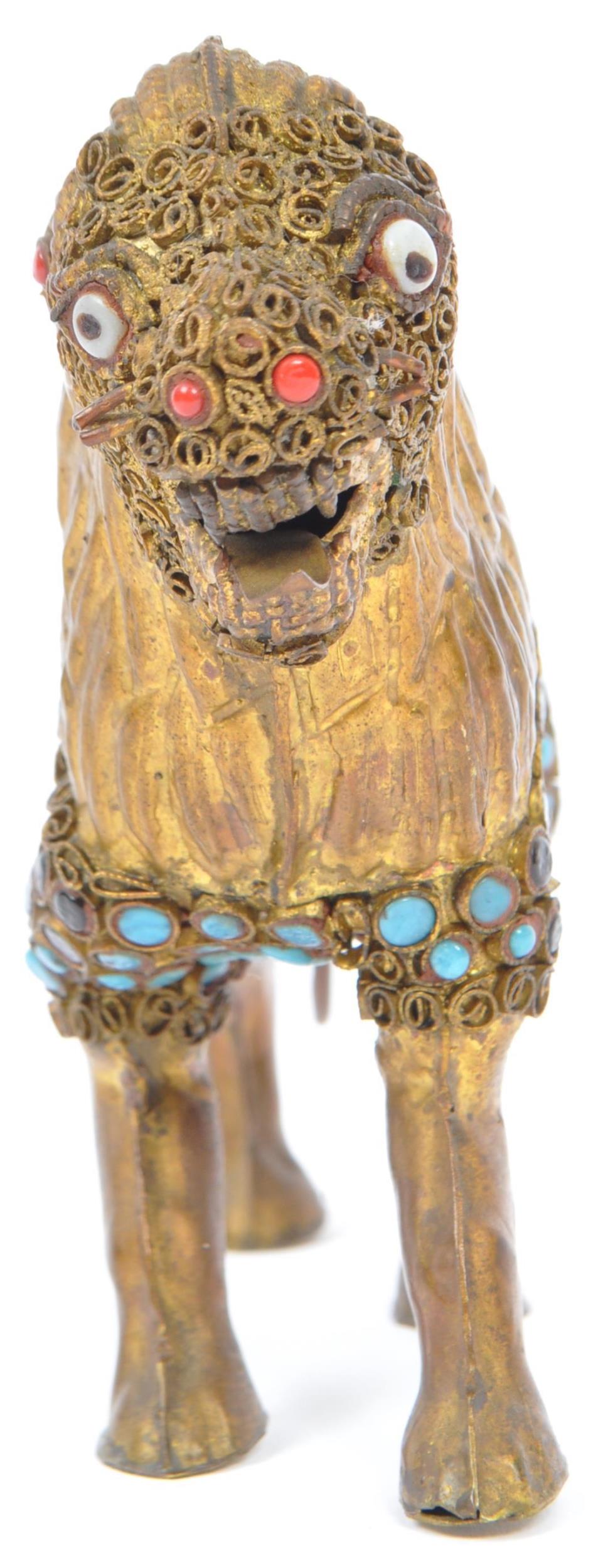 VINTAGE NEPALESE TIBETAN FILIGREE BRASS LION TURQUOISE BEADS - Image 2 of 6