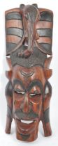 VINTAGE 20TH CENTURY CARVED WOOD TRIBAL MASK & ELEPHANT