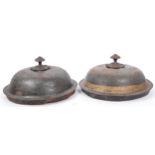 TWO 19TH CENTURY PAINTED METAL URN LIDS