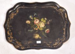 19TH CENTURY BLACK LACQUERED CHINOISERIE BUTLERS TRAY