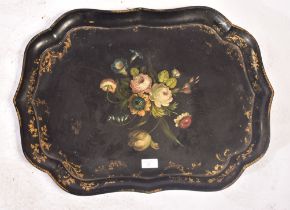 19TH CENTURY BLACK LACQUERED CHINOISERIE BUTLERS TRAY