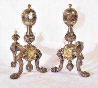 PAIR OF 19TH CENTURY VICTORIAN STEEL AND BRASS ANDIRONS