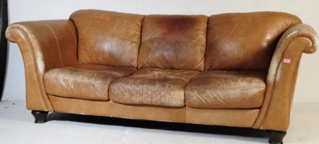 20TH CENTURY THREE SEATER LEATHER SOFA SETTEE & ARM CHAIR