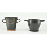 TWO TWIN HANDLED TERRACOTTA BOWL VESSELS