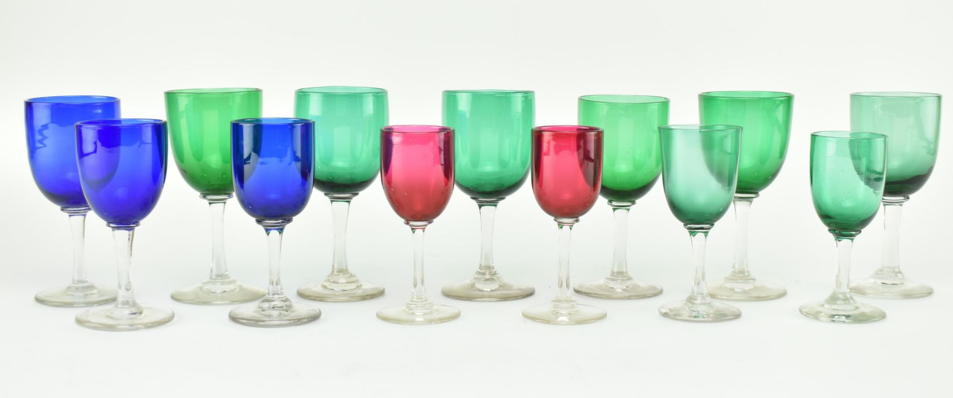 COLOURED GLASSWARE - 13 LATE VICTORIAN & ONWARD GLASSES