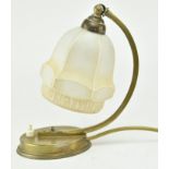 1930S BRASS AND MILK GLASS DESK TOP - TABLE LAMP