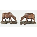 PAIR OF CHINESE CARVED WOODEN OX ON PLINTHS
