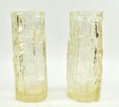 PILKINGTON GLASS - PAIR OF VINTAGE MID CENTURY BARK VASES