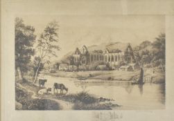 LATE 18TH CENTURY ETCHING OF TINTERN ABBEY, WALES
