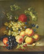 T. CASPERS, STILL LIFE OF FRUITS AND FLOWERS OIL ON CANVAS