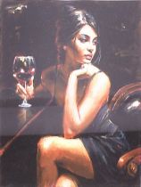 FABIAN PEREZ (B. 1967) - SABA WITH GLASS OF RED WINE