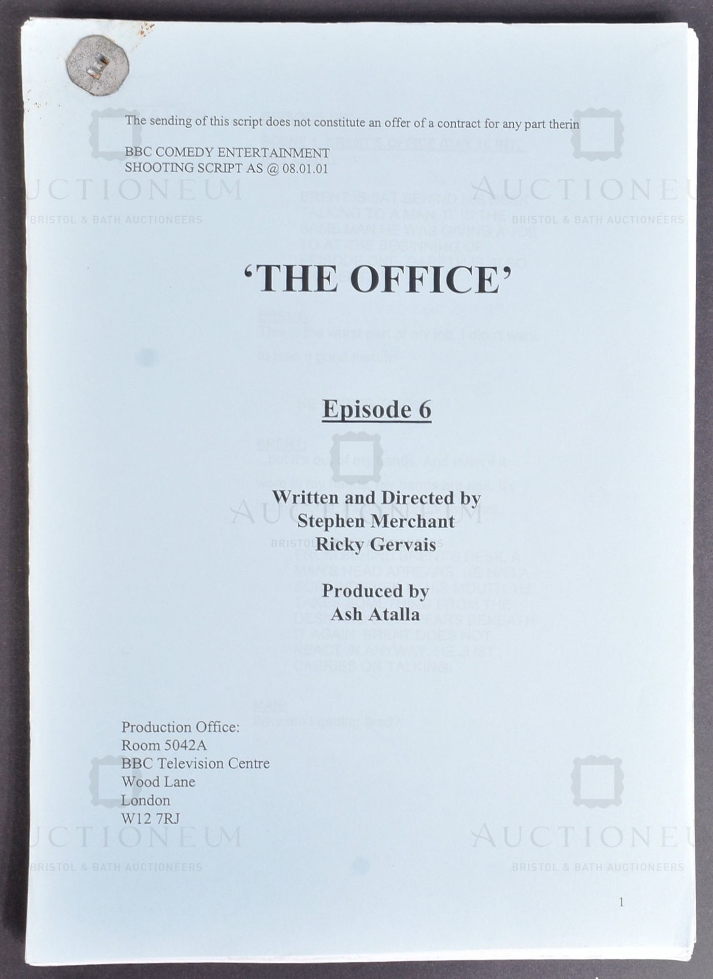 THE OFFICE (BBC SITCOM 2001-2003) - ORIGINAL PRODUCTION SCRIPT