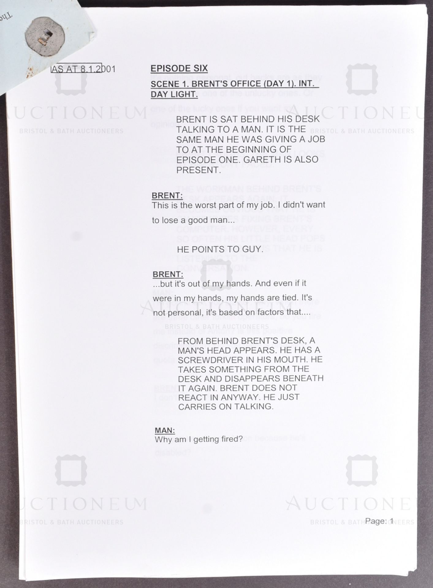 THE OFFICE (BBC SITCOM 2001-2003) - ORIGINAL PRODUCTION SCRIPT - Image 3 of 6