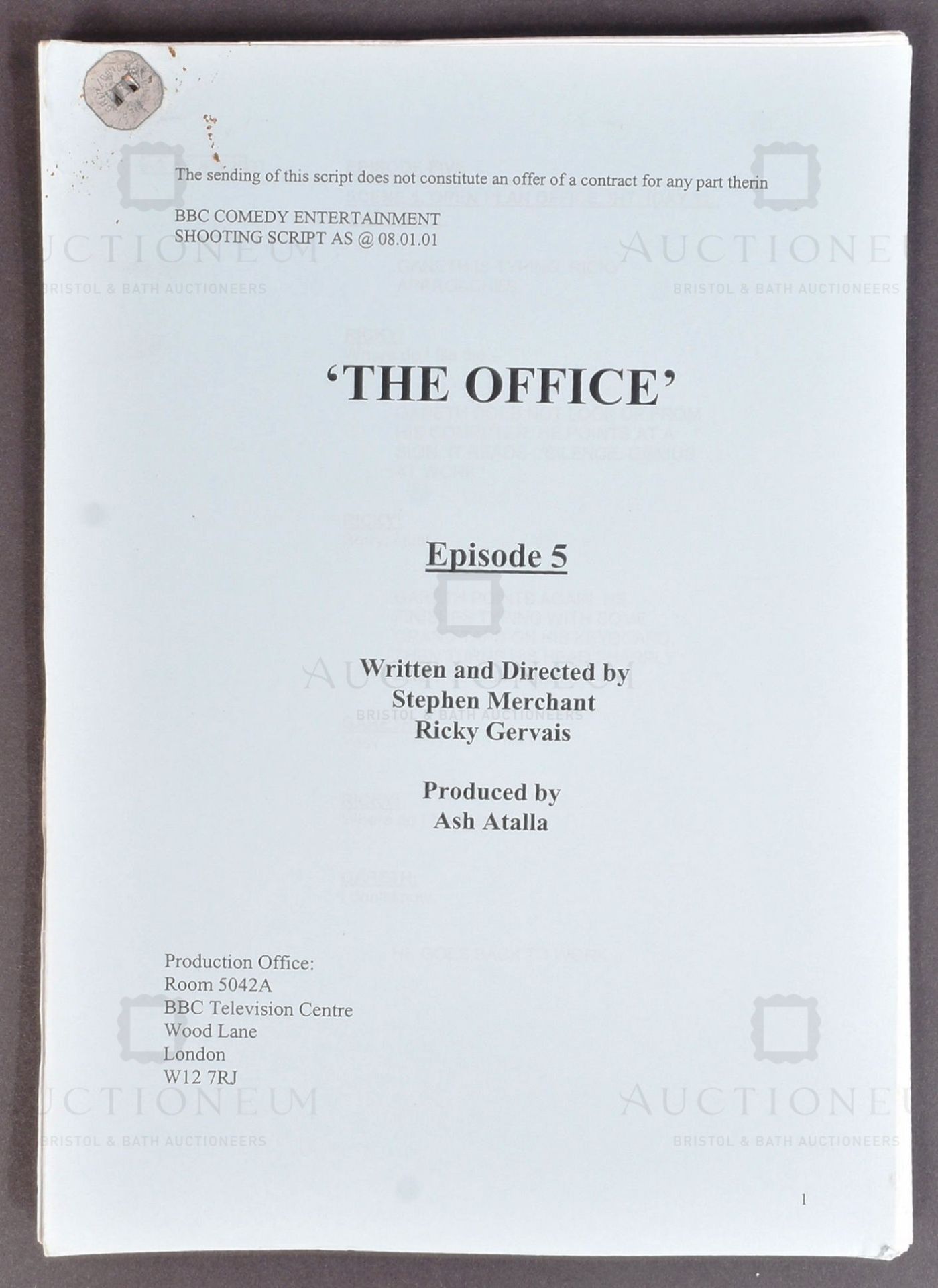 THE OFFICE (BBC SITCOM 2001-2003) - ORIGINAL PRODUCTION SCRIPT