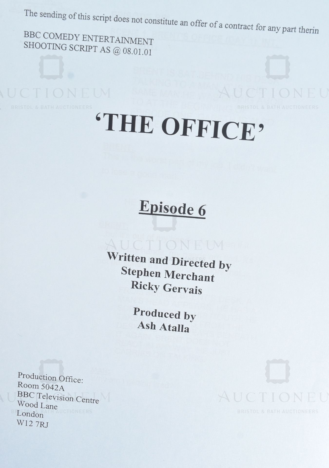 THE OFFICE (BBC SITCOM 2001-2003) - ORIGINAL PRODUCTION SCRIPT - Image 2 of 6