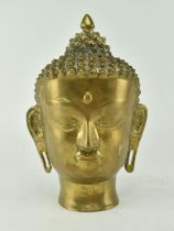 HEAVY CAST BRASS SHAKYAMUNI BUDDHA HEAD SCULPTURE