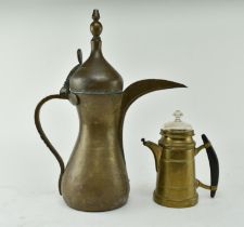 19TH CENTURY BRASS DALLAH COFFEE POT AND ANGEMELDET POT