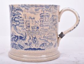 VICTORIAN BLUE & WHITE CERAMIC TWO PINT TANKARD CUP
