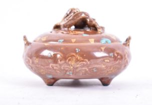 CHINESE QIANLONG MARK CERAMIC DRAGON LIDDED CENSER