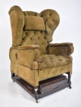 VICTORIAN FOOT'S PATENT OAK & SUEDE METAMORPHIC ARMCHAIR