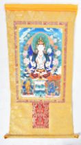 TIBETAN BUDDHIST CHENREZIG MANTRA HAND PAINTED THANGKA