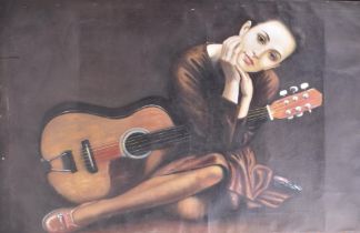 AFTER CHEN YIFEI (1946-2005) - OIL ON CANVAS LADY WITH GUITAR