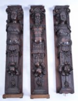 SET OF THREE 16TH CENTURY FRENCH CARVED WALNUT TERMES