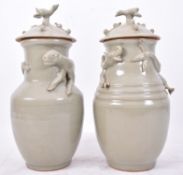 PAIR OF CHINESE SONG STYLE CELADON FUNERARY VASES