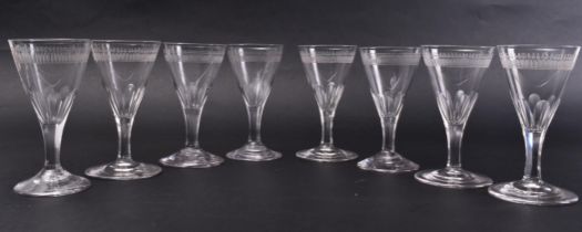 SET OF 8 18TH CENTURY GEORGE III FACET CUT STEM WINE GLASSES