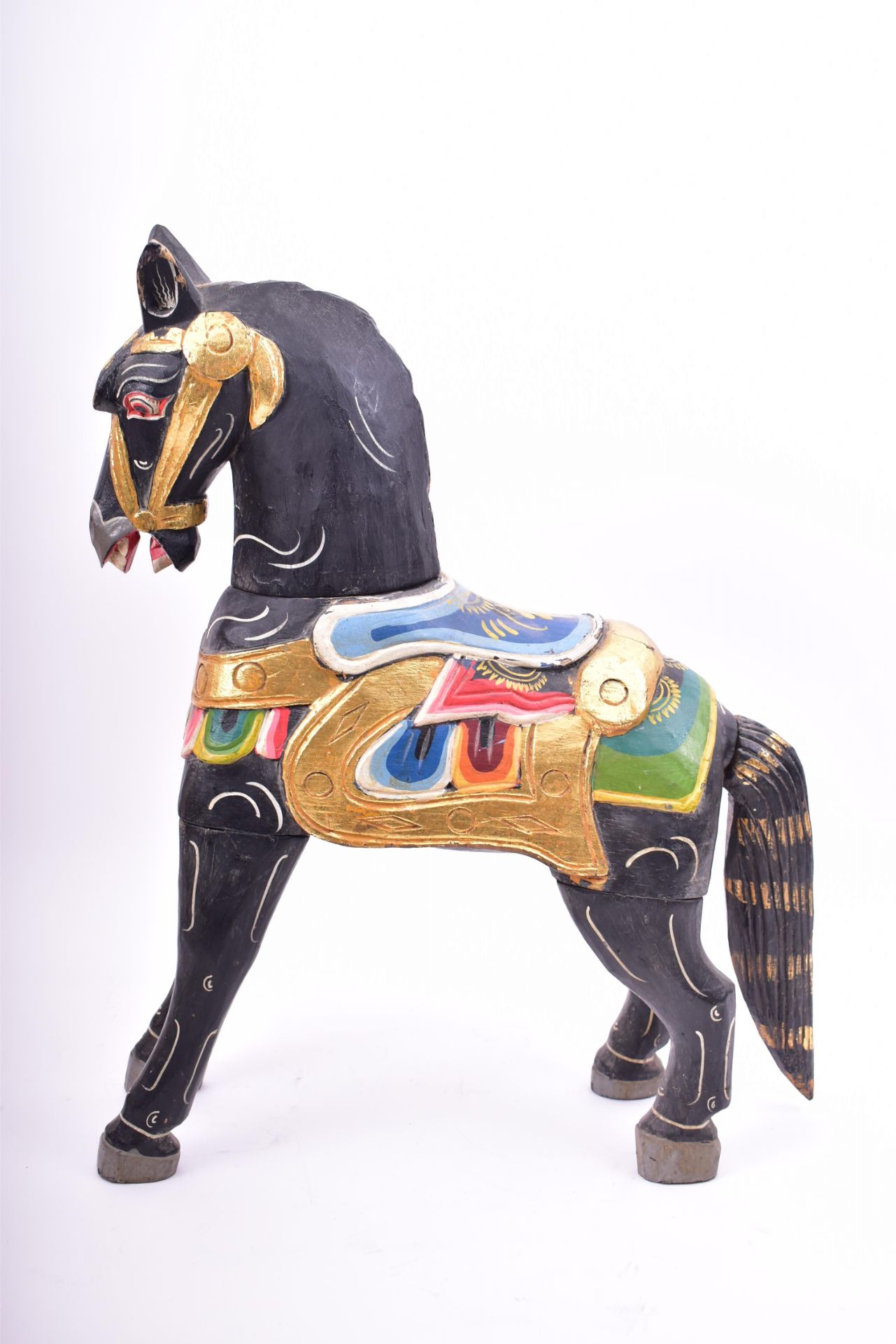 MID CENTURY HAND PAINTED INDIAN WOODEN TOY HORSE - Image 4 of 7