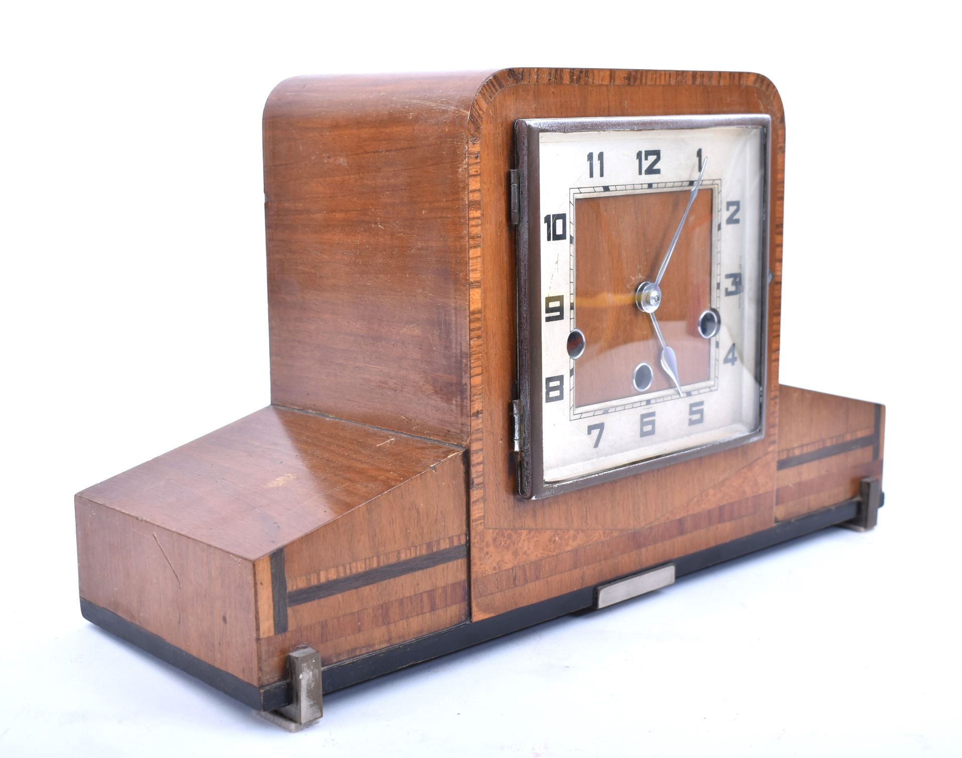 ART DECO STYLE WESTMINSTER CHIME WALNUT MANTEL CLOCK - Image 3 of 8