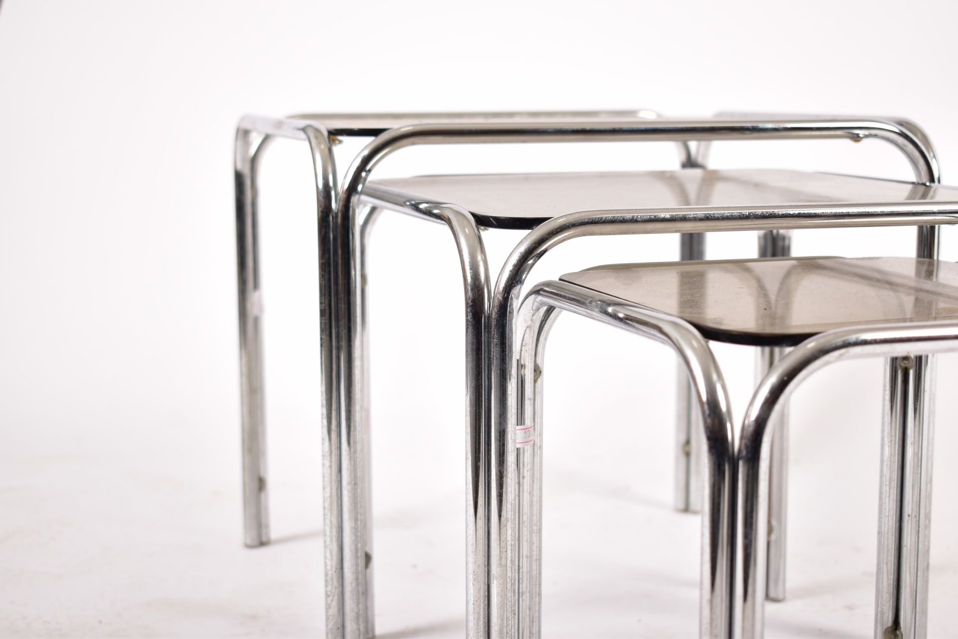 1970S CHROME AND SMOKED GLASS NEST OF THREE TABLES - Image 4 of 5