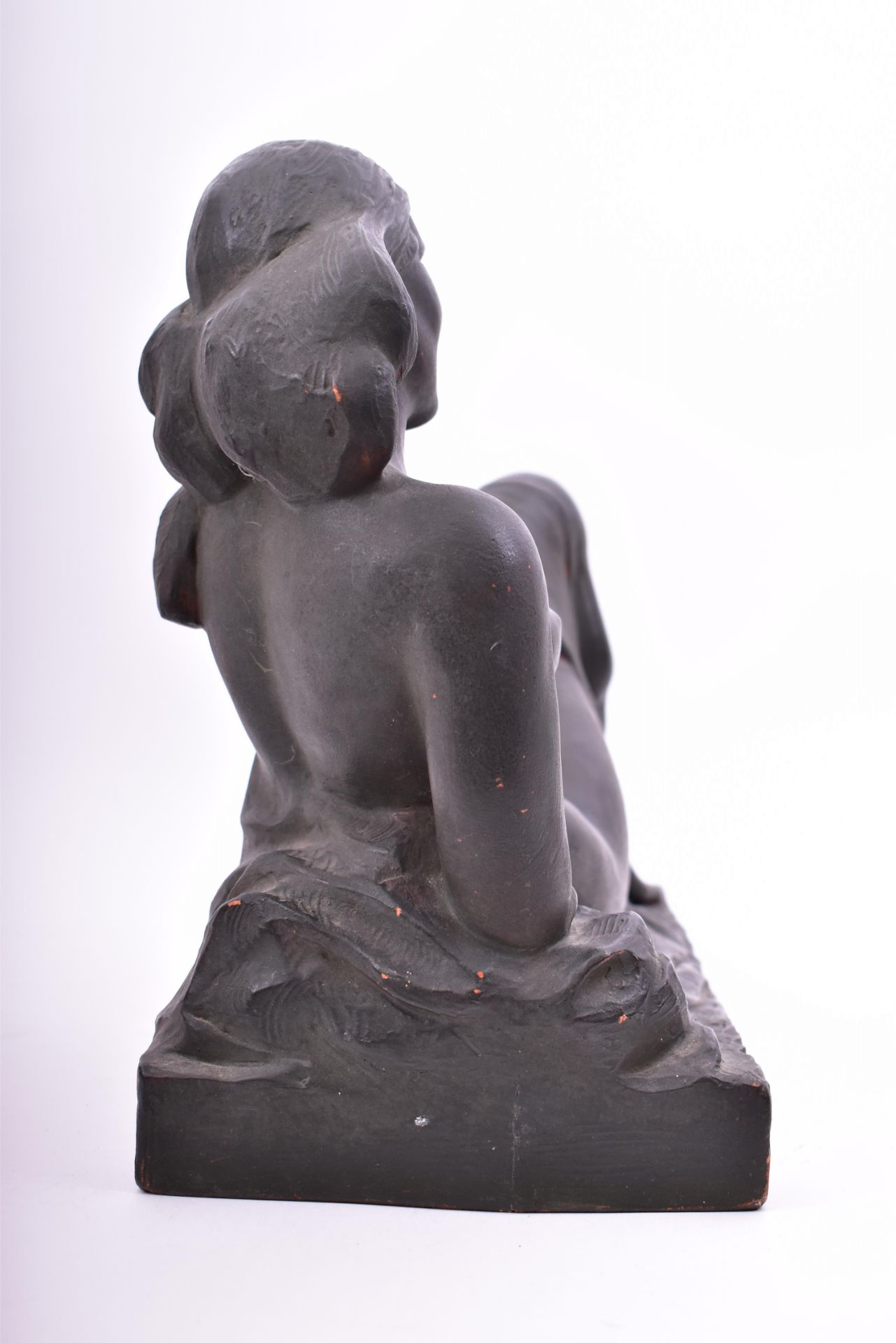 FRENCH ART DECO BLACK PAINTED TERRACOTTA RECLINING NUDE - Image 2 of 6