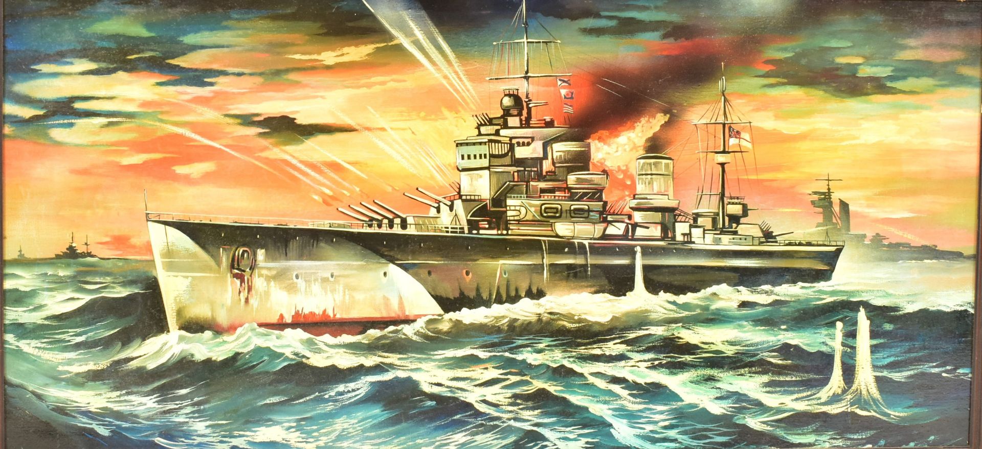 EARLY 2000S RUSSIAN OIL ON BOARD BATTLESHIP PAINTING