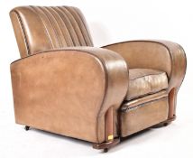 ART DECO 1930S LEATHER RIBBED BACK CLUB ARMCHAIR