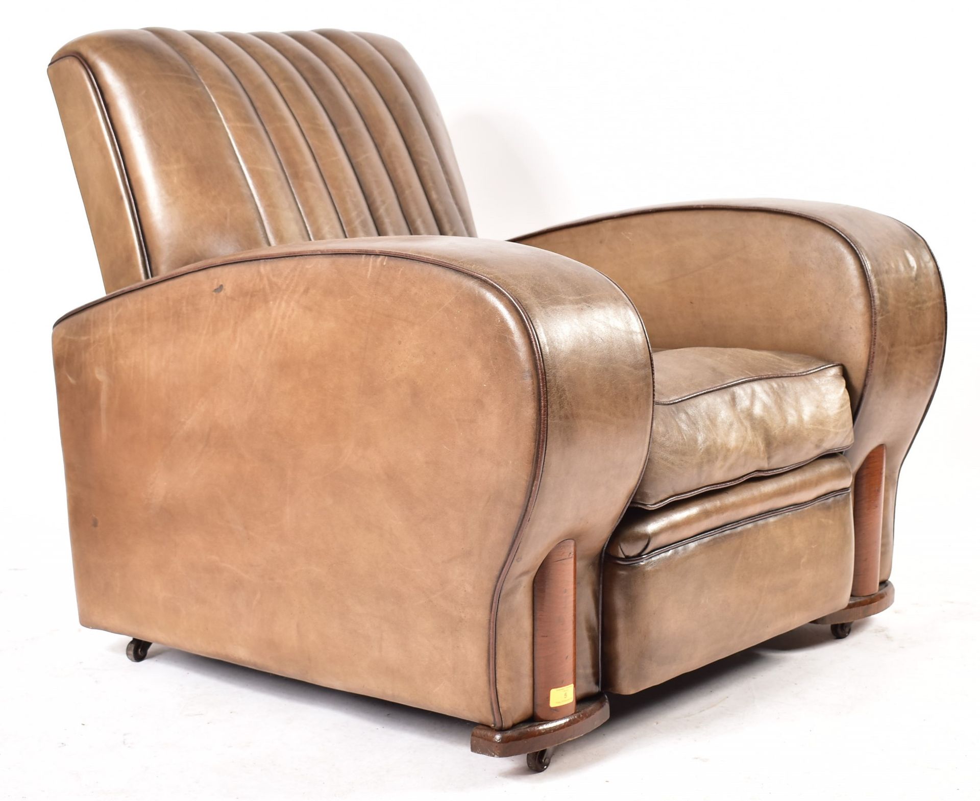 ART DECO 1930S LEATHER RIBBED BACK CLUB ARMCHAIR