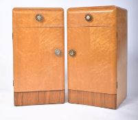 PAIR OF POST WAR ART DECO SATIN BIRCH BEDSIDE CUPBOARDS