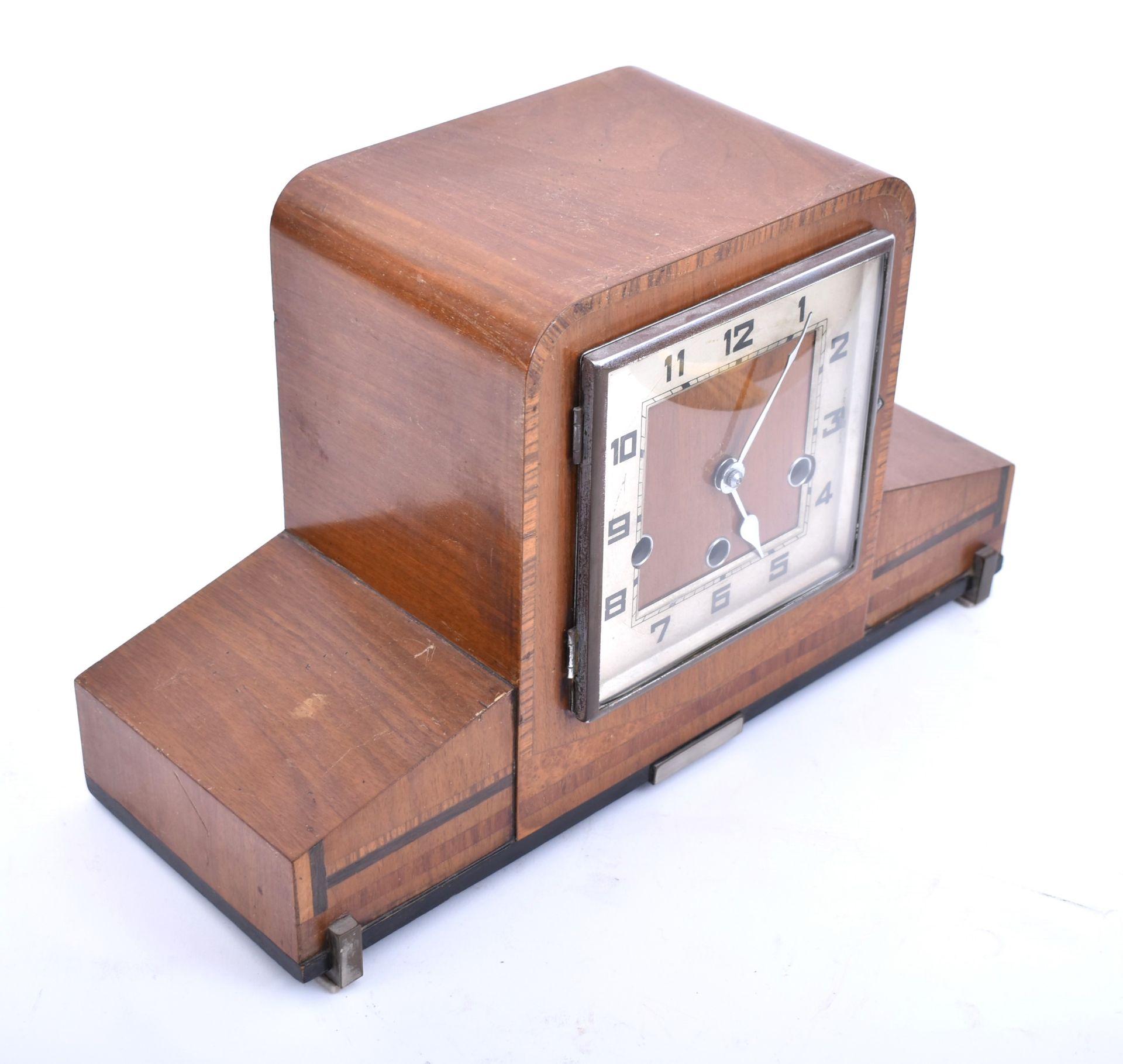 ART DECO STYLE WESTMINSTER CHIME WALNUT MANTEL CLOCK - Image 4 of 8